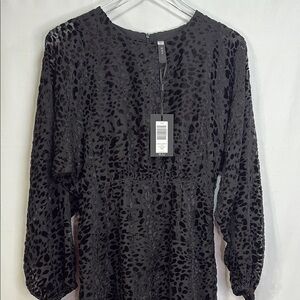 🍭 nwt YAS Black burnout Cocktail Dress with Bishop Sleeves and Crew Neck: